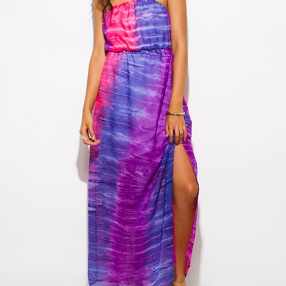 san julian Dresses & Skirts - NWT Tie-dye strapless maxi dress with slit
